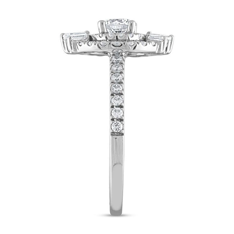 Main Image 2 of Previously Owned - 1 CT. T.W. Baguette and Round Diamond Double Frame Engagement Ring in 14K White Gold