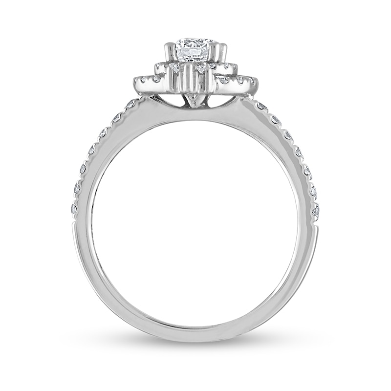 Main Image 3 of Previously Owned - 1 CT. T.W. Baguette and Round Diamond Double Frame Engagement Ring in 14K White Gold