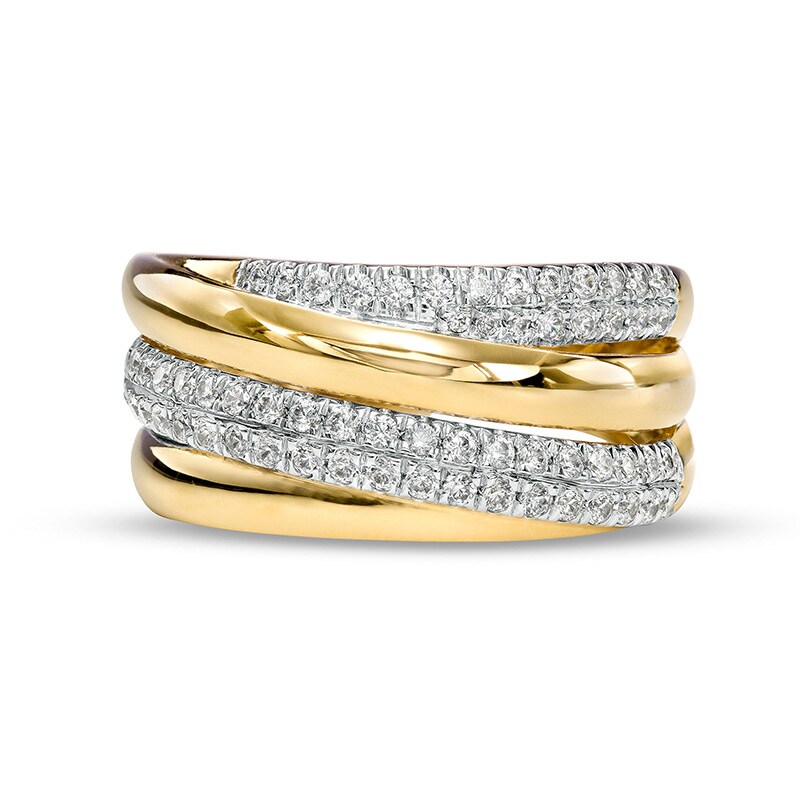 Main Image 4 of Previously Owned - 1/2 CT. T.W. Diamond Double Row Slant Ring in 10K Gold
