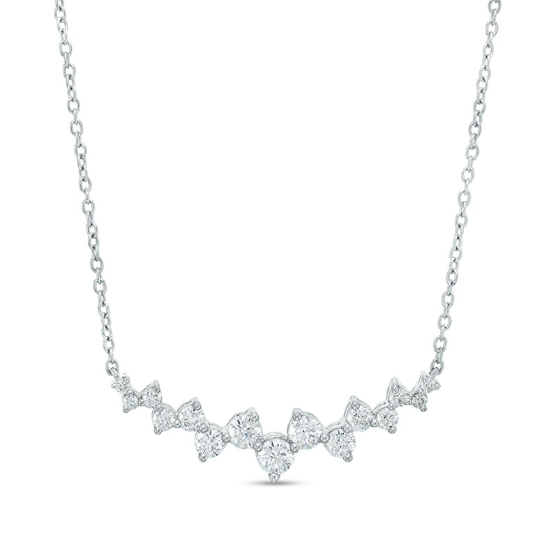 Main Image 1 of Previously Owned - Marilyn Monroe™ Collection 3/4 CT. T.W. Diamond Graduated Curved Scatter Necklace in 10K White Gold