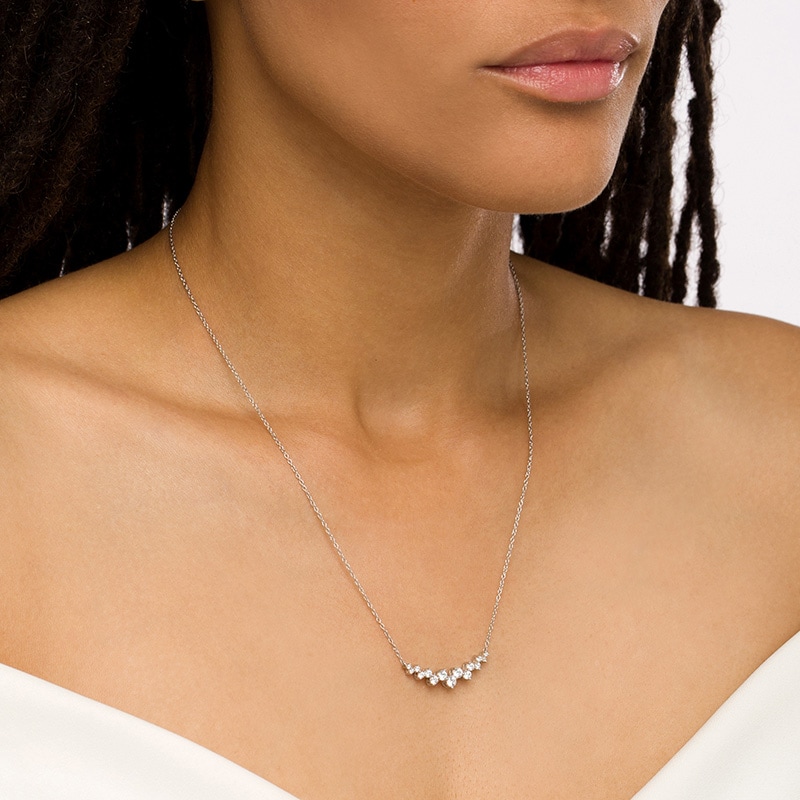 Main Image 3 of Previously Owned - Marilyn Monroe™ Collection 3/4 CT. T.W. Diamond Graduated Curved Scatter Necklace in 10K White Gold