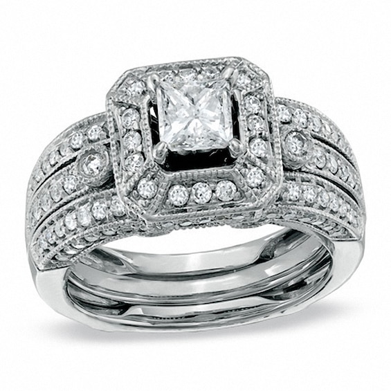 Previously Owned - 1-5/8 CT. T.w. Diamond Frame Multi-Row Ring in 14K White Gold