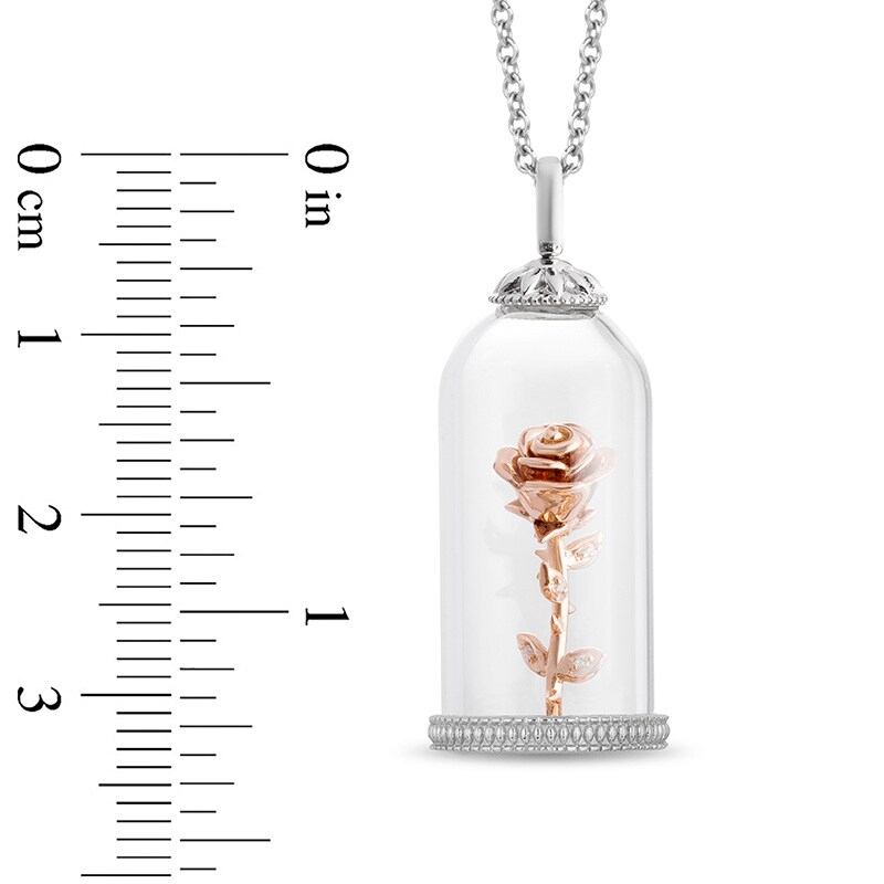 Main Image 3 of Previously Owned - Enchanted Disney Belle Diamond Accent Rose in Dome Pendant in Sterling Silver and 10K Rose Gold - 24"