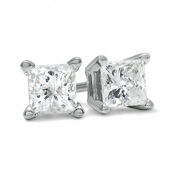 Previously Owned - 1/2 CT. T.w. Princess-Cut Diamond Solitaire Stud Earrings in 14K White Gold