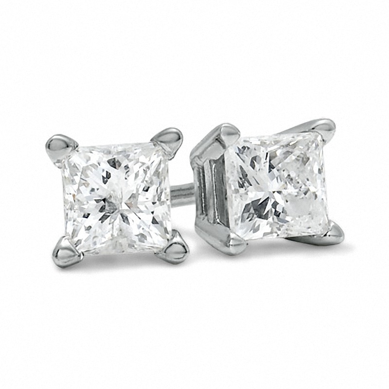 Previously Owned - 1/2 CT. T.W. Princess-Cut Diamond Solitaire Stud Earrings in 14K White Gold