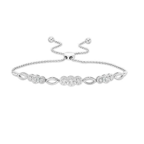 Previously Owned - 3/8 CT. T.w. Composite Diamond Three Stone and Marquise Bolo Bracelet in 10K White Gold - 10.9"