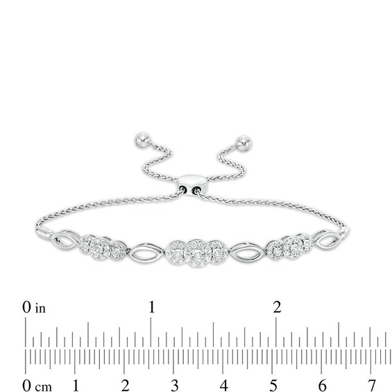 Previously Owned - 3/8 CT. T.w. Composite Diamond Three Stone and Marquise Bolo Bracelet in 10K White Gold - 10.9"