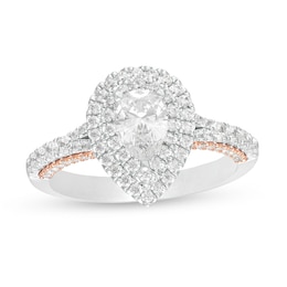 Previously Owned - 1-3/8 CT. T.W. Pear-Shaped Diamond Double Frame Vintage-Style Engagement Ring in 14K Two-Tone Gold