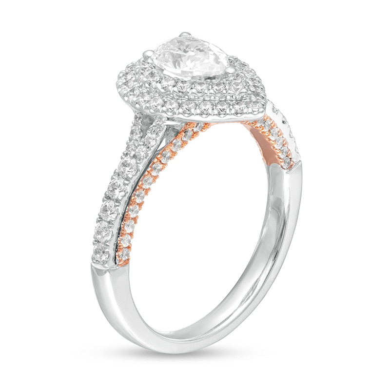 Main Image 3 of Previously Owned - 1-3/8 CT. T.W. Pear-Shaped Diamond Double Frame Vintage-Style Engagement Ring in 14K Two-Tone Gold