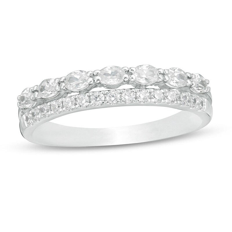 Main Image 1 of Previously Owned - 1/2 CT. T.W. Oval and Round Diamond Double Row Band in 14K White Gold