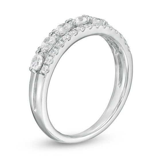 Previously Owned - 1/2 CT. T.w. Oval and Round Diamond Double Row Band in 14K White Gold