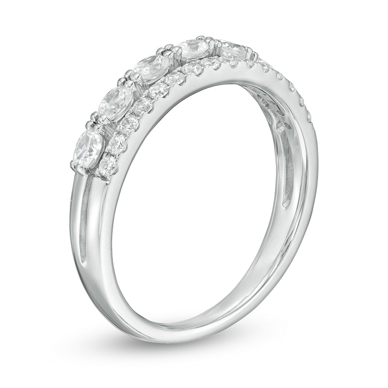 Main Image 3 of Previously Owned - 1/2 CT. T.W. Oval and Round Diamond Double Row Band in 14K White Gold