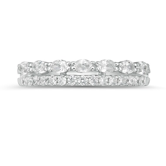 Previously Owned - 1/2 CT. T.w. Oval and Round Diamond Double Row Band in 14K White Gold