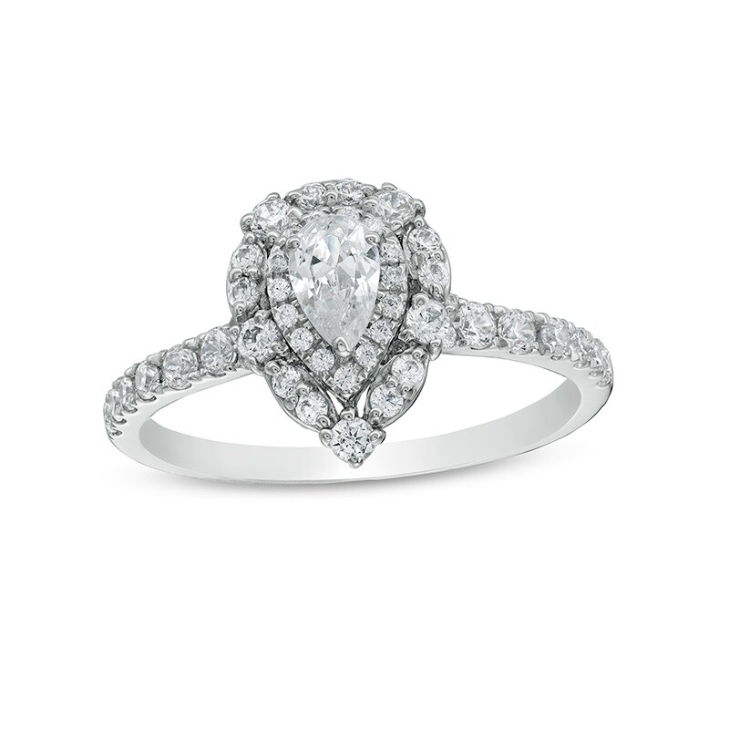 Main Image 1 of Previously Owned - 3/4 CT. T.W. Pear-Shaped Diamond Double Frame Engagement Ring in 14K White Gold