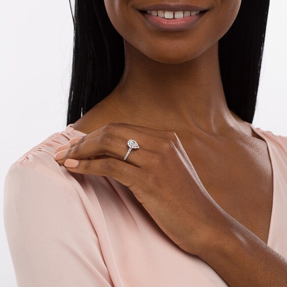 Previously Owned - 3/4 CT. T.w. Pear-Shaped Diamond Double Frame Engagement Ring in 14K White Gold