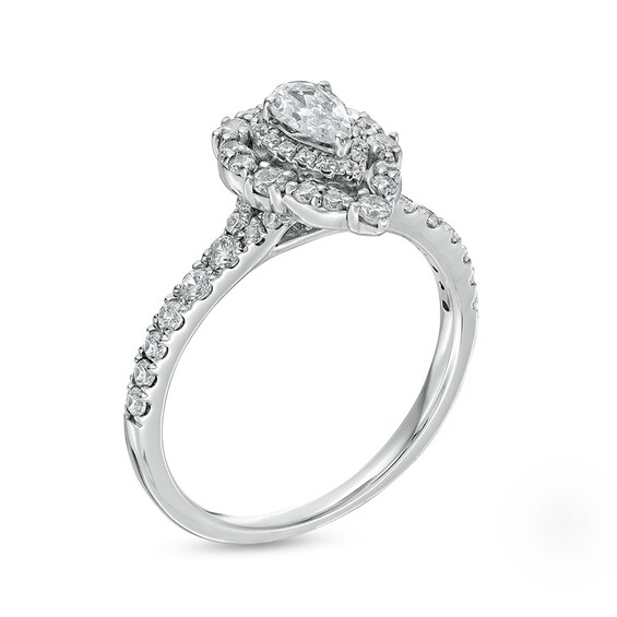 Previously Owned - 3/4 CT. T.w. Pear-Shaped Diamond Double Frame Engagement Ring in 14K White Gold
