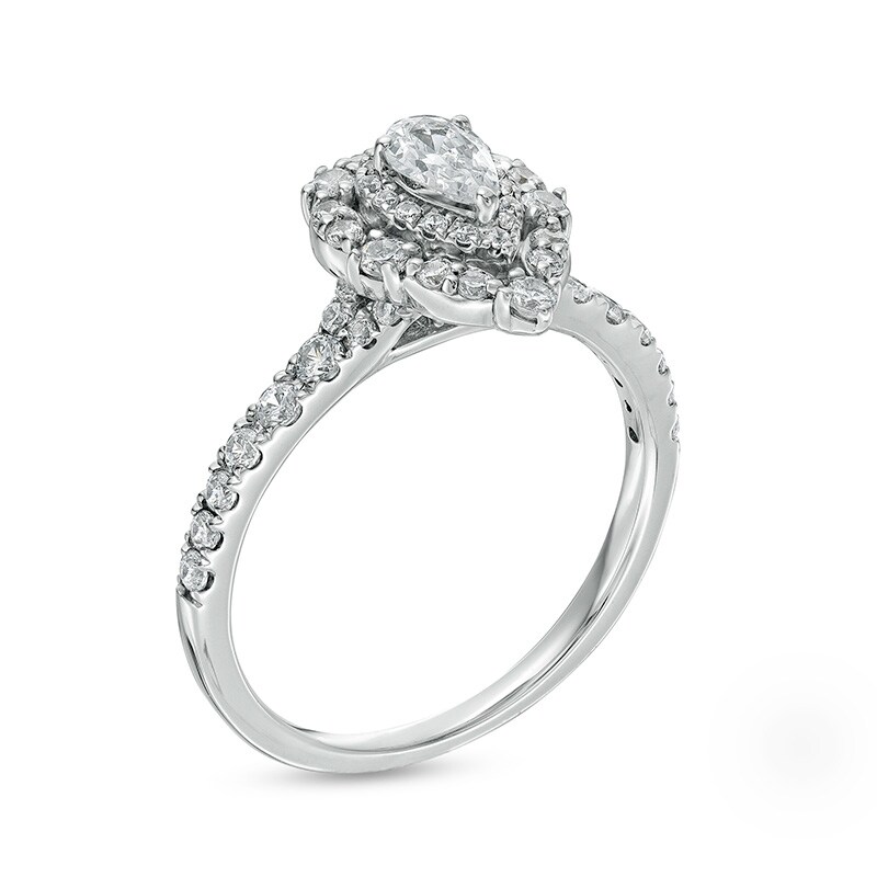 Main Image 3 of Previously Owned - 3/4 CT. T.W. Pear-Shaped Diamond Double Frame Engagement Ring in 14K White Gold