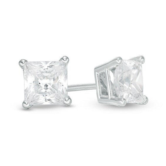 Previously Owned - 1 CT. T.w. Princess-Cut Diamond Solitaire Stud Earrings in 14K White Gold