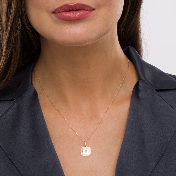 Previously Owned - Cut-Out Cross Diamond-Cut Sunburst Square Medallion Pendant in 10K Gold
