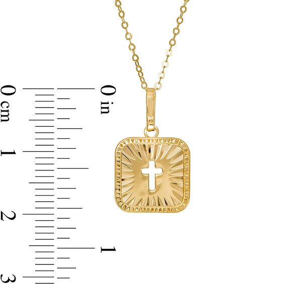 Previously Owned - Cut-Out Cross Diamond-Cut Sunburst Square Medallion Pendant in 10K Gold