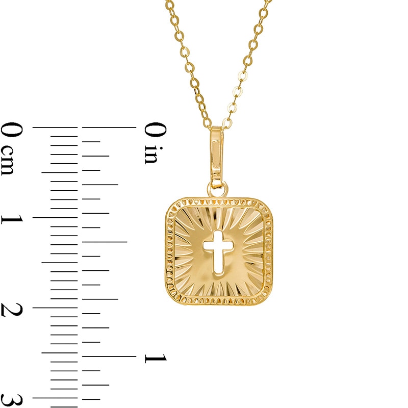 Main Image 3 of Previously Owned - Cut-Out Cross Diamond-Cut Sunburst Square Medallion Pendant in 10K Gold