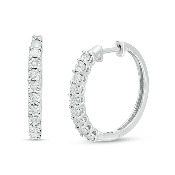 Previously Owned - 1/10 CT. T.w. Diamond Hoop Earrings in Sterling Silver