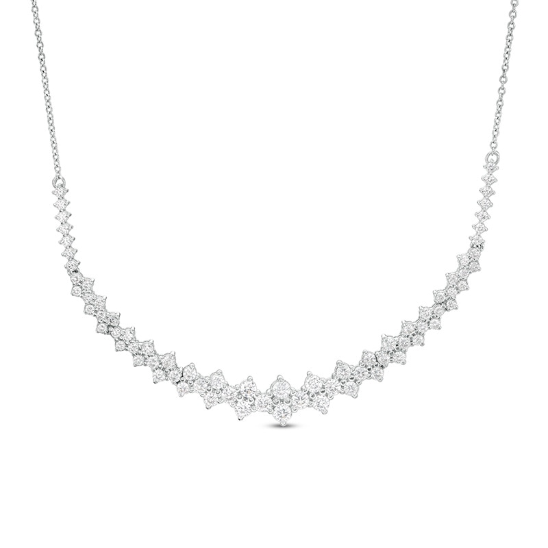 Main Image 1 of Previously Owned - 1-1/2 CT. T.W. Diamond Scattered Curved Bar Necklace in 10K White Gold - 17"