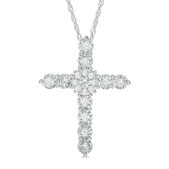 Previously Owned - 1/2 CT. T.w. Multi-Diamond Cross Pendant in 10K White Gold