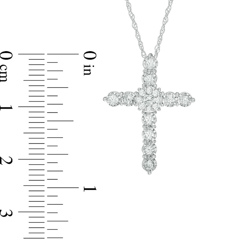 Main Image 2 of Previously Owned - 1/2 CT. T.W. Multi-Diamond Cross Pendant in 10K White Gold