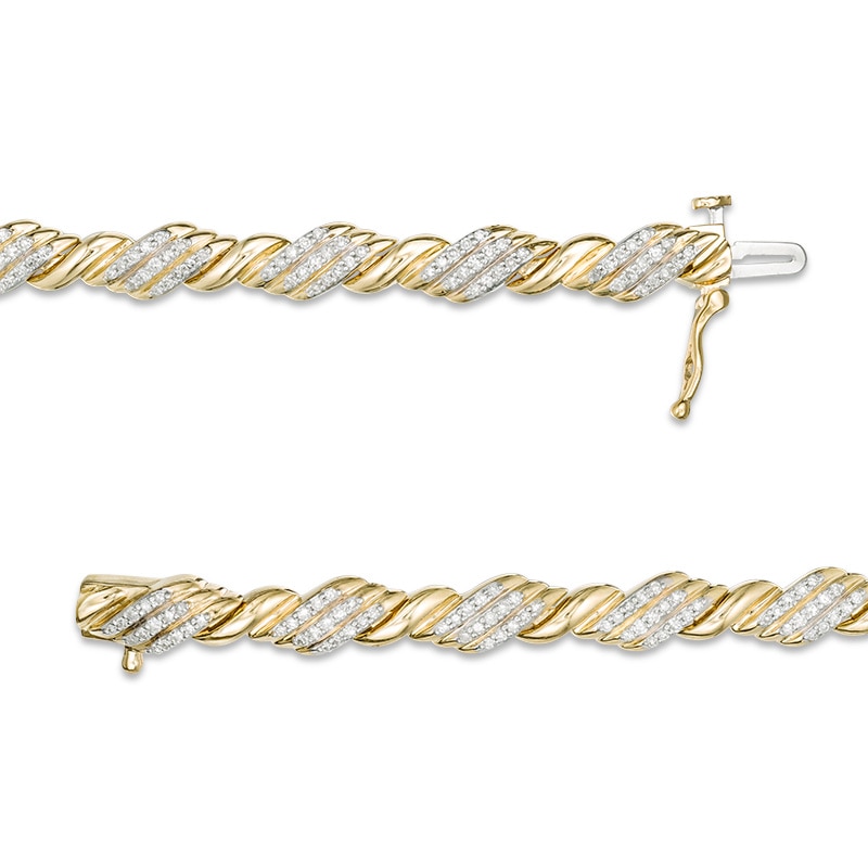 Main Image 3 of Previously Owned - 1 CT. T.W. Diamond Rolling Flame Link Bracelet in 10K Gold - 7.25"