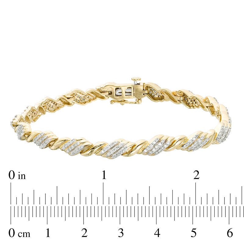 Main Image 4 of Previously Owned - 1 CT. T.W. Diamond Rolling Flame Link Bracelet in 10K Gold - 7.25"