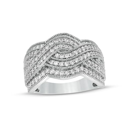 Previously Owned - 1 CT. T.W. Diamond Vintage-Style Multi-Row Ring in Sterling Silver