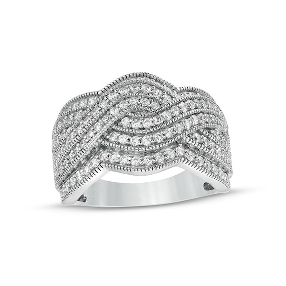 Previously Owned - 1 CT. T.w. Diamond Vintage-Style Multi-Row Ring in Sterling Silver