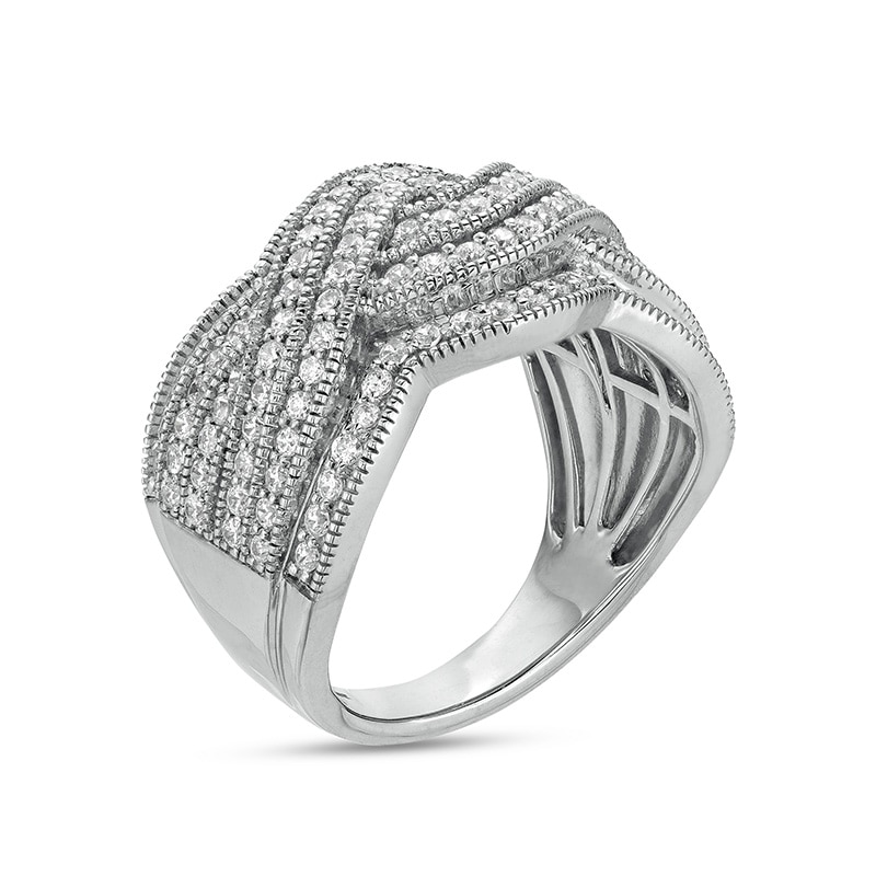 Main Image 3 of Previously Owned - 1 CT. T.W. Diamond Vintage-Style Multi-Row Ring in Sterling Silver