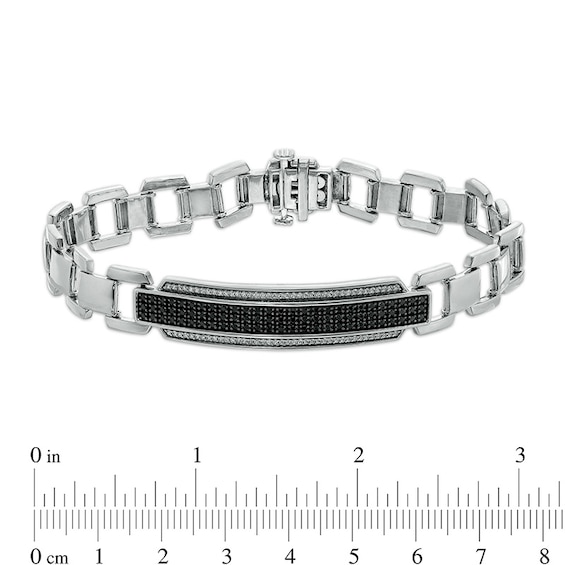 Previously Owned - 1 CT. T.w. Black Enhanced and White Diamond Triple Row Border ID Bracelet in Sterling Silver - 8.5"
