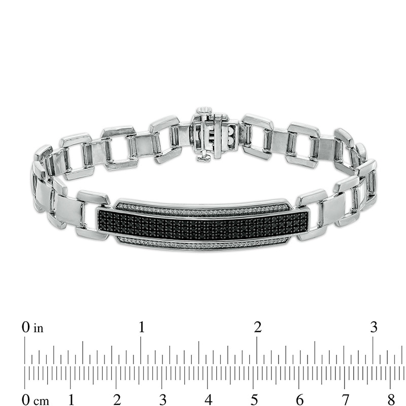 Main Image 3 of Previously Owned - 1 CT. T.W. Black Enhanced and White Diamond Triple Row Border ID Bracelet in Sterling Silver - 8.5"