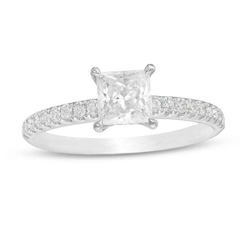 Main Image 1 of Previously Owned - Celebration Ideal 1 CT. T.W. Princess-Cut Diamond Engagement Ring in 14K White Gold (I/I1)