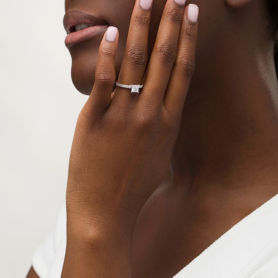 Previously Owned - Celebration Ideal 1 CT. T.w. Princess-Cut Diamond Engagement Ring in 14K White Gold (I/I1)