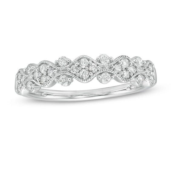 Previously Owned - 1/3 CT. T.w. Diamond Milgrain Stackable Band in 10K White Gold