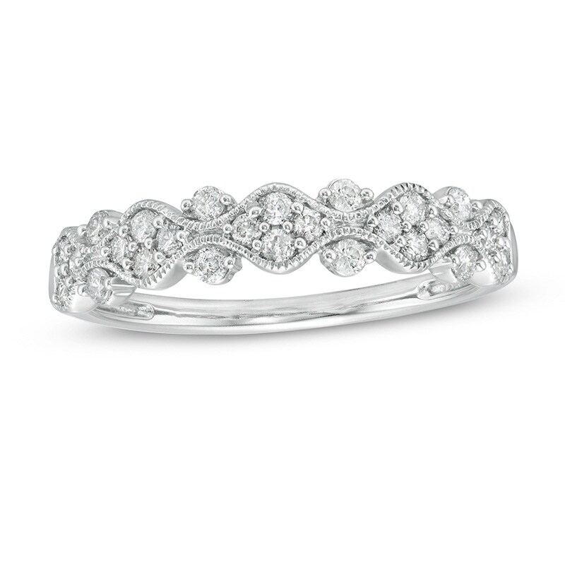 Main Image 1 of Previously Owned - 1/3 CT. T.W. Diamond Milgrain Stackable Band in 10K White Gold