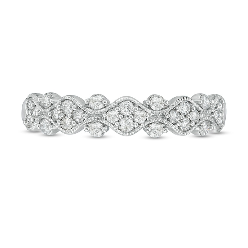 Main Image 4 of Previously Owned - 1/3 CT. T.W. Diamond Milgrain Stackable Band in 10K White Gold