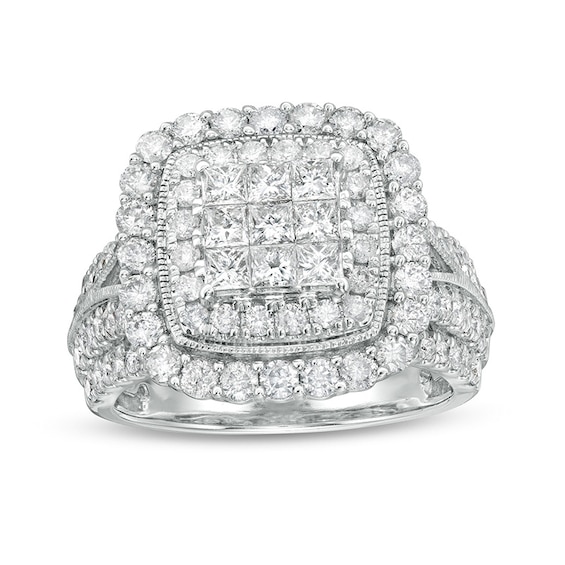Previously Owned - 2 CT. T.w. Composite Cushion-Shaped Diamond Frame Vintage-Style Engagement Ring in 10K White Gold