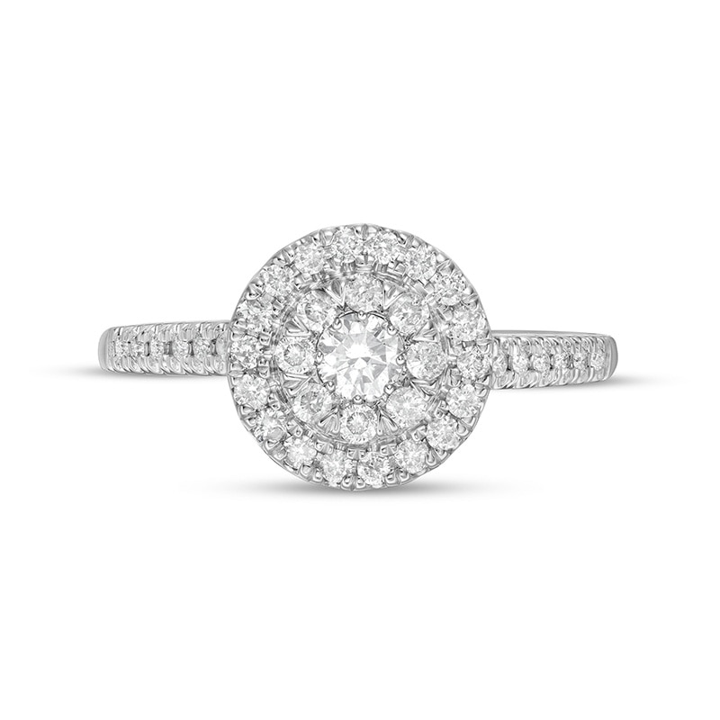 Main Image 4 of Previously Owned - 2 CT. T.W. Composite Cushion-Shaped Diamond Frame Vintage-Style Engagement Ring in 10K White Gold
