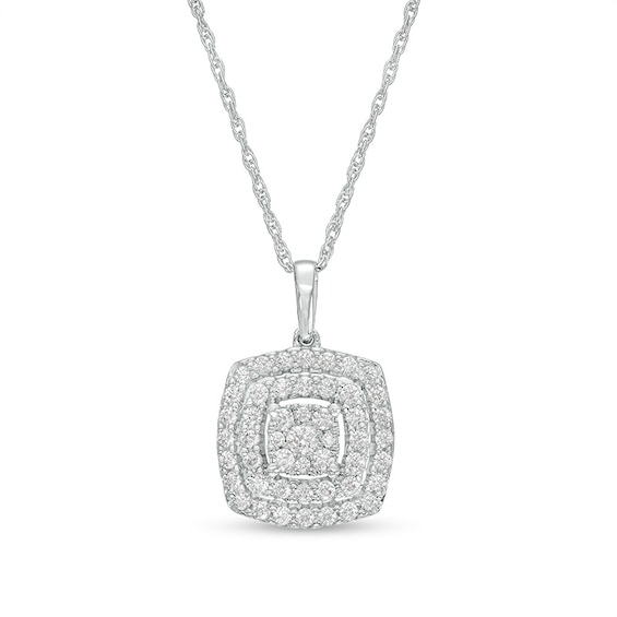 Previously Owned - 1/2 CT. T.w. Cushion-Shaped Multi-Diamond Pendant in 10K White Gold
