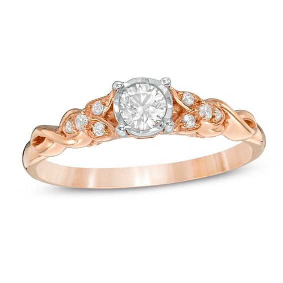 Previously Owned - 1/3 CT. T.w. Diamond Tri-Sides Twist Engagement Ring in 10K Rose Gold