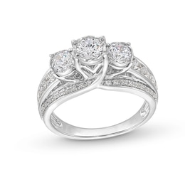 Previously Owned - 1-1/2 CT. T.W. Diamond Past Present Future® Engagement Ring in 14K White Gold