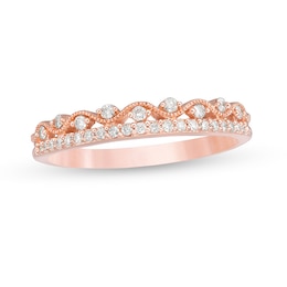 Previously Owned - 1/5 CT. T.W. Diamond Cascading Vintage-Style Stack Band in 10K Rose Gold