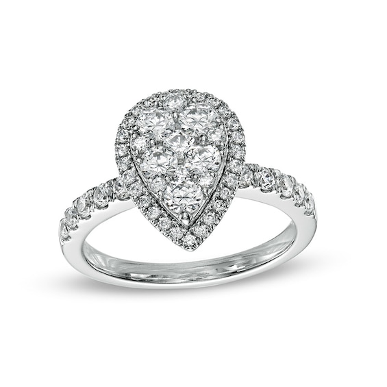 Previously Owned - 1-1/4 CT. T.w. Composite Pear Diamond Frame Engagement Ring in 14K White Gold