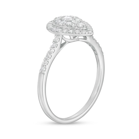 Previously Owned - 1-1/4 CT. T.w. Composite Pear Diamond Frame Engagement Ring in 14K White Gold