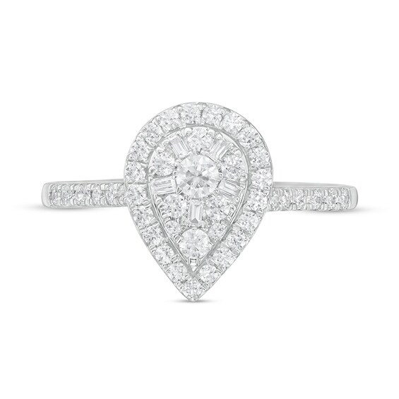 Previously Owned - 1-1/4 CT. T.w. Composite Pear Diamond Frame Engagement Ring in 14K White Gold